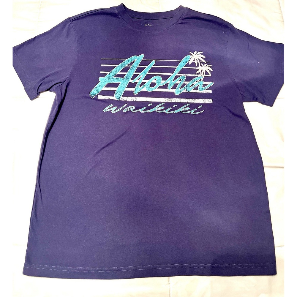 Aloha Waikiki Graphic Navy‎ Blue Men's M Cotton T-Shirt
